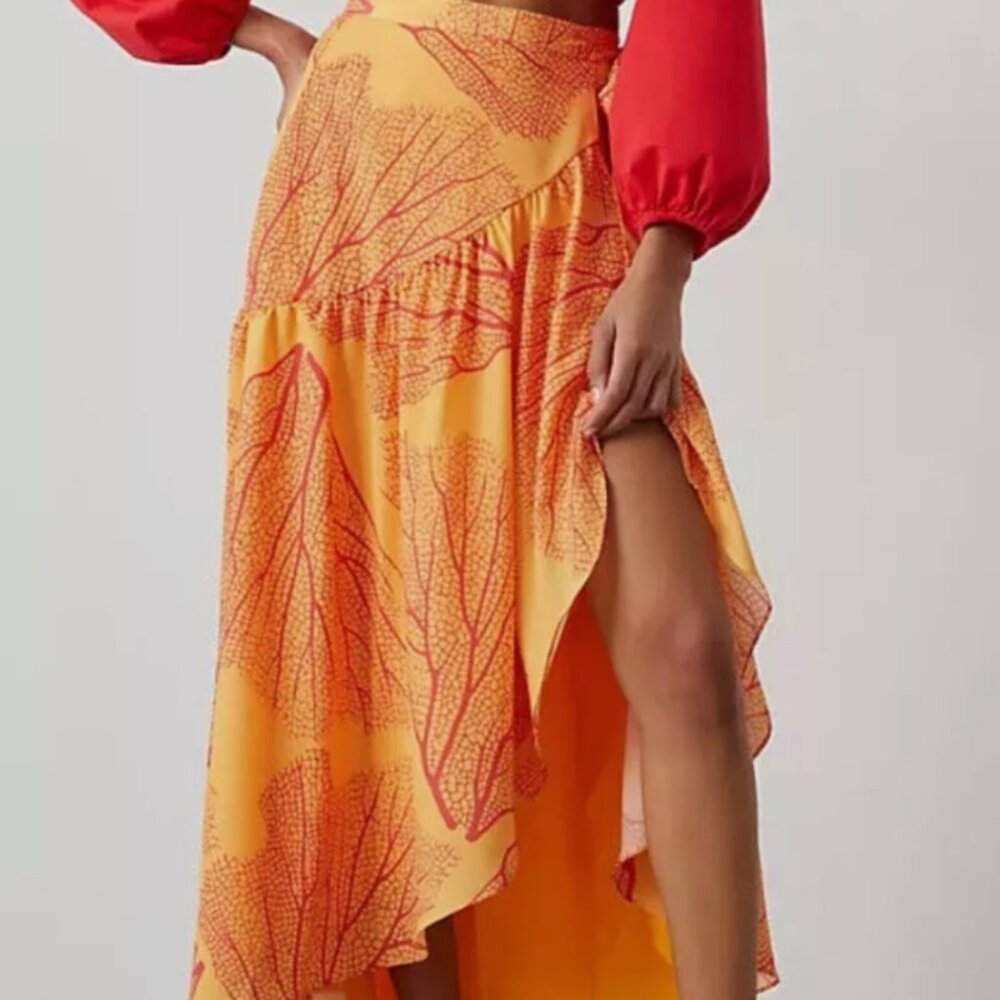 Anthropologie Hutch Wrap Skirt S Small New with Tags Retail $140 coral print